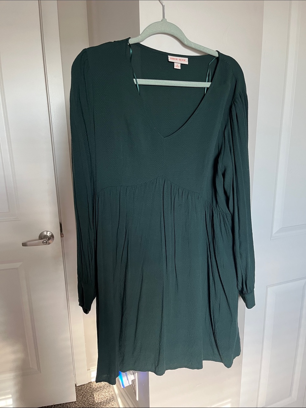 Knox Rose Forest Green Long Sleeve V-Neck Mini Dress